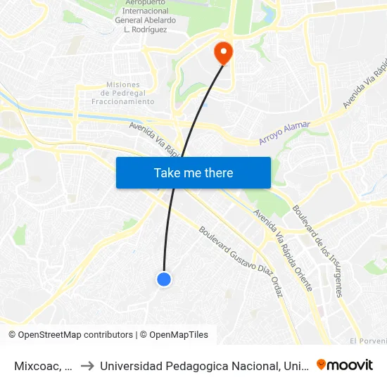 Mixcoac, 174_B to Universidad Pedagogica Nacional, Unidad 022 Tijuana map