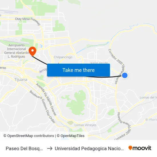 Paseo Del Bosque, 25205_H4 to Universidad Pedagogica Nacional, Unidad 022 Tijuana map