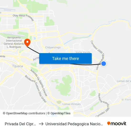 Privada Del Ciprés, 25176_31 to Universidad Pedagogica Nacional, Unidad 022 Tijuana map
