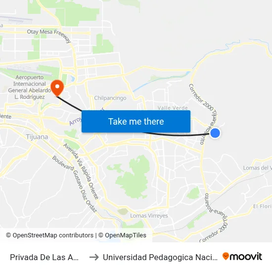 Privada De Las Amapolas, 25166_1 to Universidad Pedagogica Nacional, Unidad 022 Tijuana map