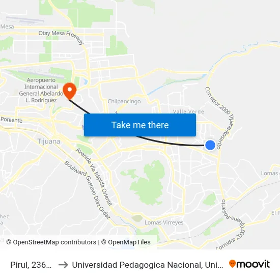 Pirul, 23680_R1 to Universidad Pedagogica Nacional, Unidad 022 Tijuana map