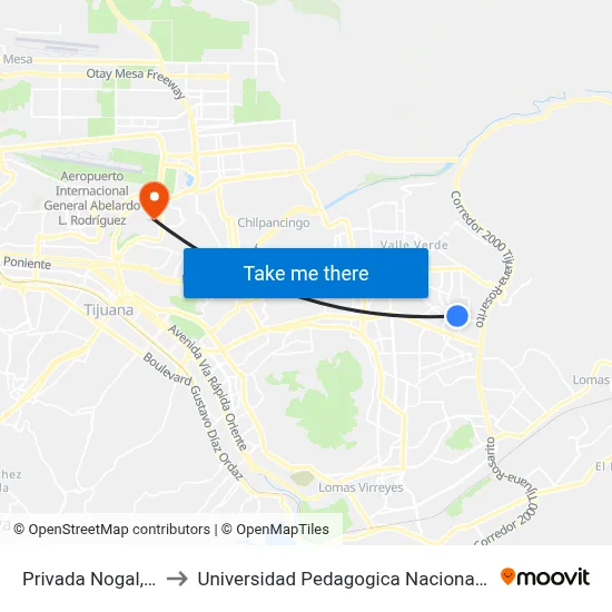 Privada Nogal, 23656_E1 to Universidad Pedagogica Nacional, Unidad 022 Tijuana map