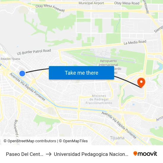 Paseo Del Centenario, 1_C to Universidad Pedagogica Nacional, Unidad 022 Tijuana map