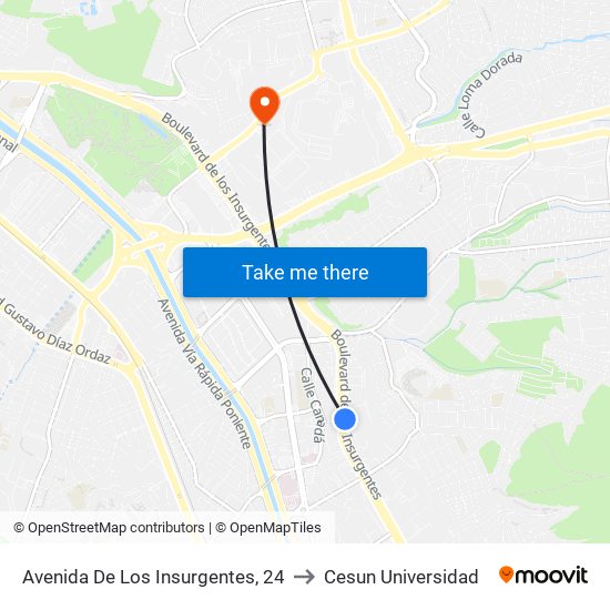 Avenida De Los Insurgentes, 24 to Cesun Universidad map