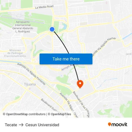 Tecate to Cesun Universidad map