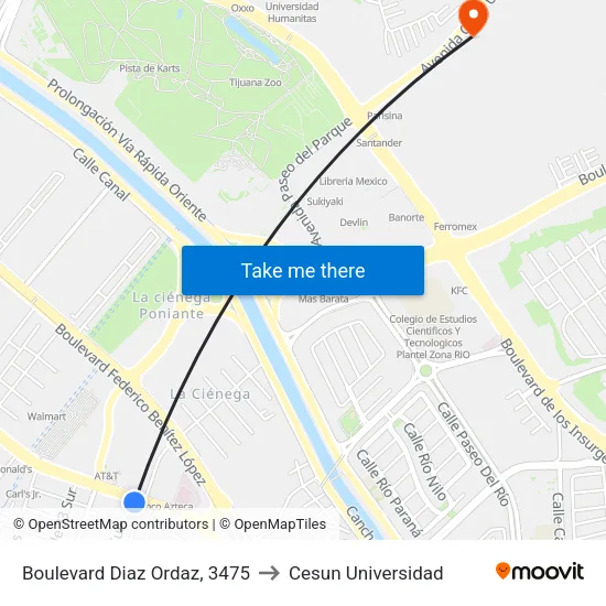 Boulevard Diaz Ordaz, 3475 to Cesun Universidad map