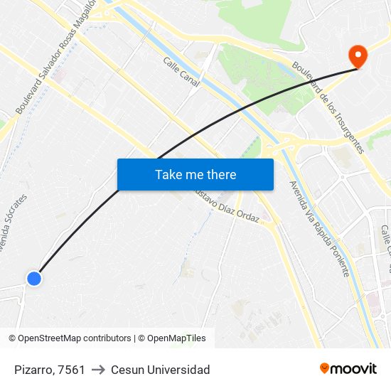 Pizarro, 7561 to Cesun Universidad map