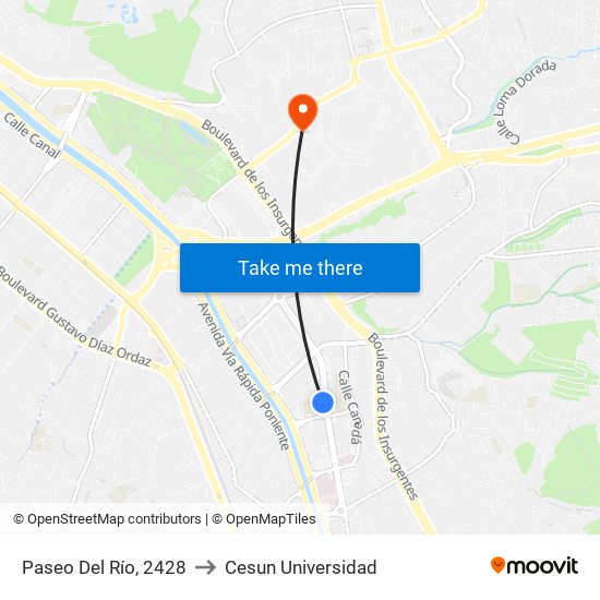 Paseo Del Río, 2428 to Cesun Universidad map