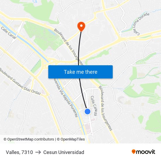 Valles, 7310 to Cesun Universidad map