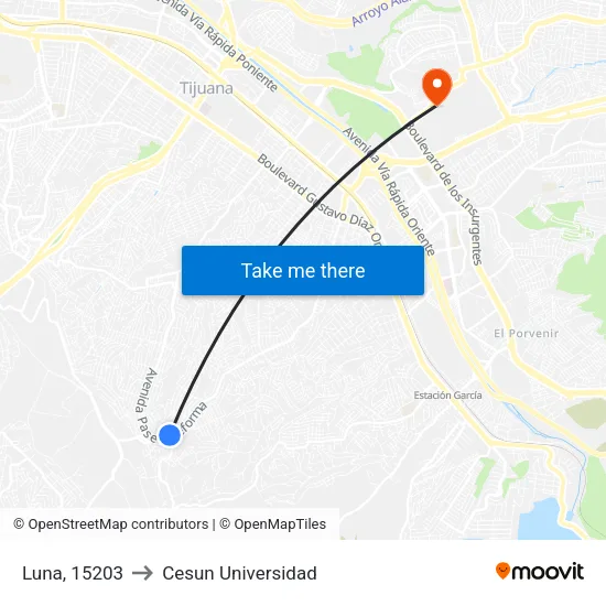 Luna, 15203 to Cesun Universidad map