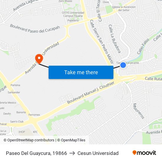 Paseo Del Guaycura, 19866 to Cesun Universidad map