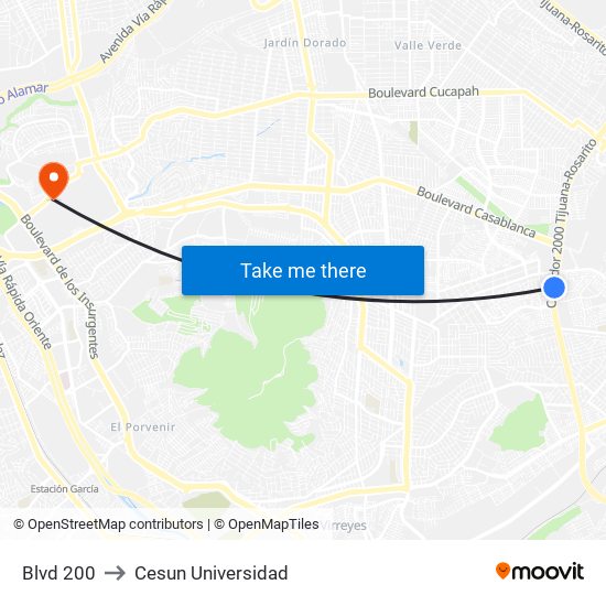 Blvd 200 to Cesun Universidad map