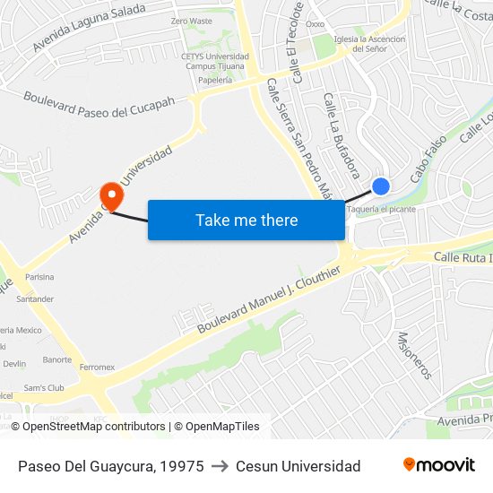 Paseo Del Guaycura, 19975 to Cesun Universidad map