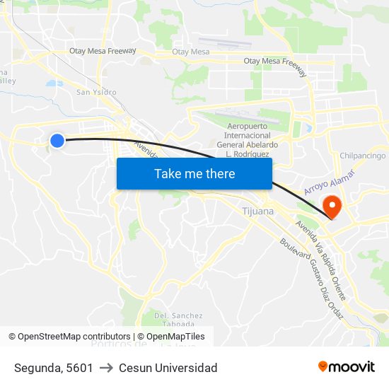 Segunda, 5601 to Cesun Universidad map
