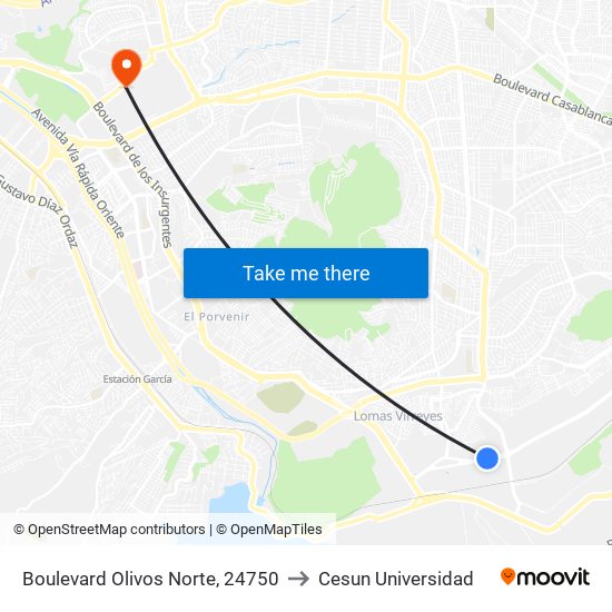 Boulevard Olivos Norte, 24750 to Cesun Universidad map