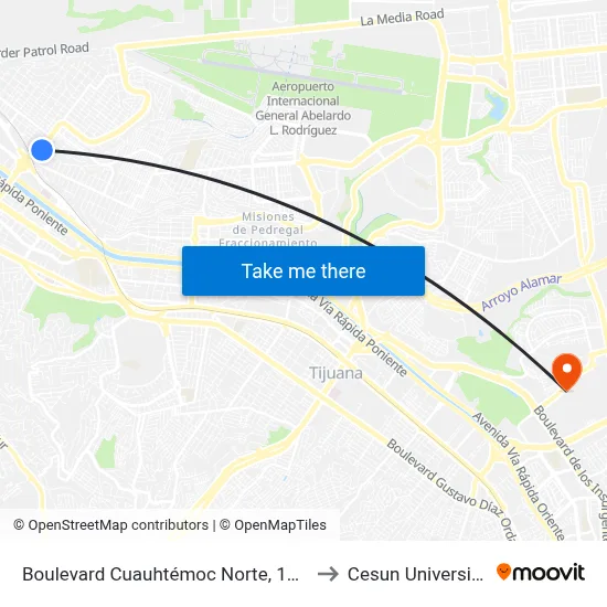 Boulevard Cuauhtémoc Norte, 1607_A to Cesun Universidad map