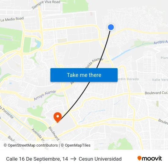 Calle 16 De Septiembre, 14 to Cesun Universidad map