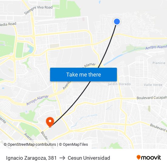 Ignacio Zaragoza, 381 to Cesun Universidad map