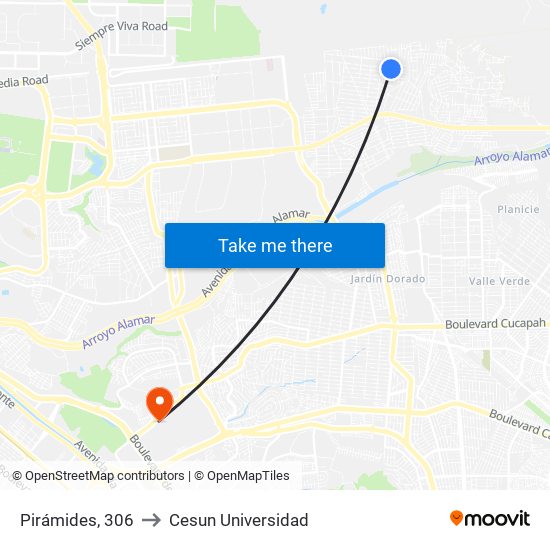 Pirámides, 306 to Cesun Universidad map