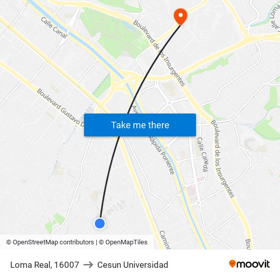 Loma Real, 16007 to Cesun Universidad map