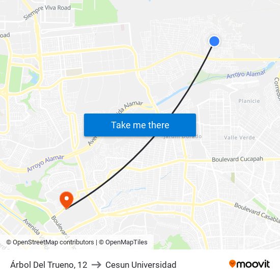 Árbol Del Trueno, 12 to Cesun Universidad map