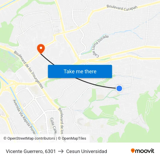 Vicente Guerrero, 6301 to Cesun Universidad map