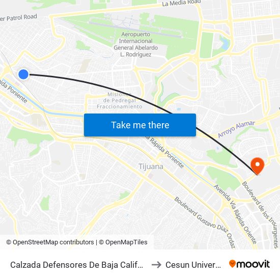 Calzada Defensores De Baja California, 671 to Cesun Universidad map