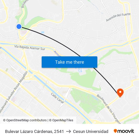 Bulevar Lázaro Cárdenas, 2541 to Cesun Universidad map