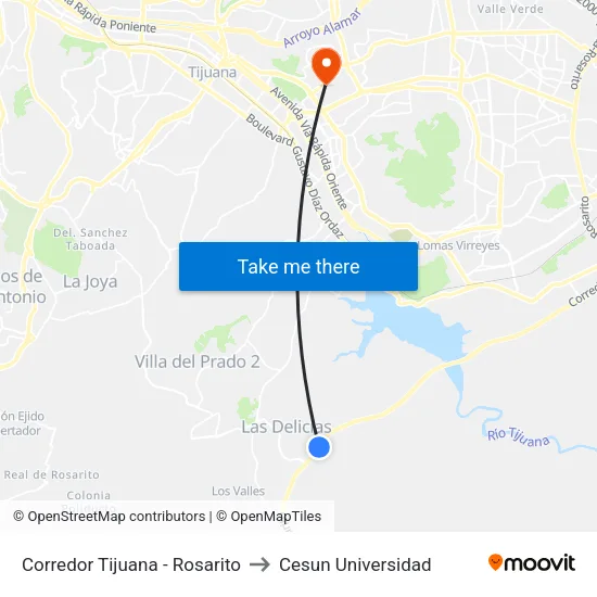 Corredor Tijuana - Rosarito to Cesun Universidad map