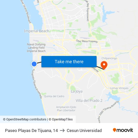 Paseo Playas De Tijuana, 14 to Cesun Universidad map