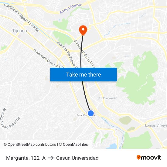 Margarita, 122_A to Cesun Universidad map