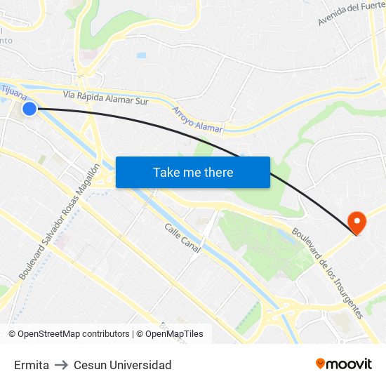 Ermita to Cesun Universidad map