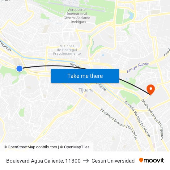 Boulevard Agua Caliente, 11300 to Cesun Universidad map