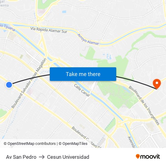 Av San Pedro to Cesun Universidad map