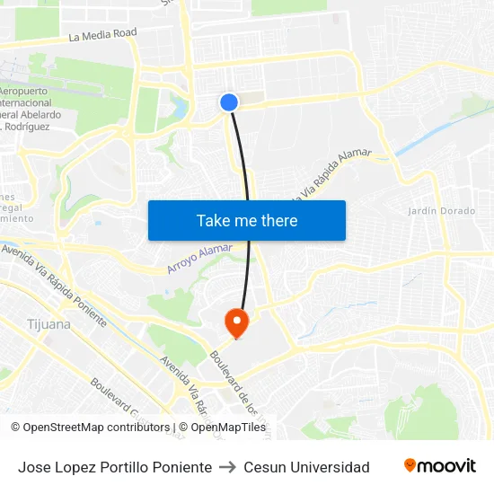 Jose Lopez Portillo Poniente to Cesun Universidad map