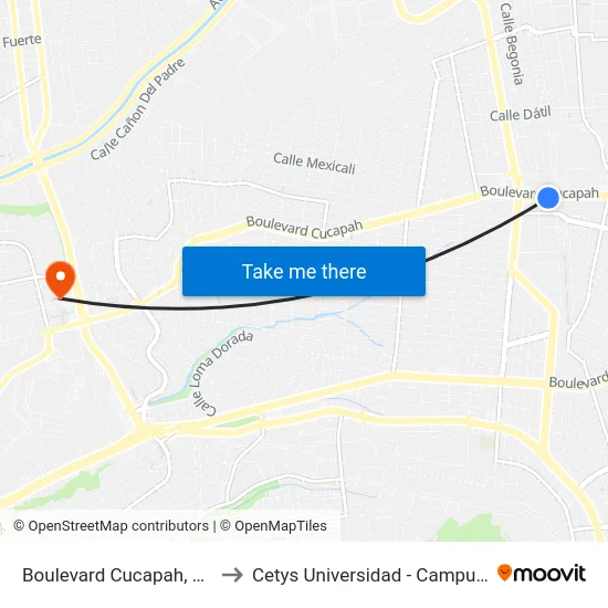 Boulevard Cucapah, 21451_1 to Cetys Universidad  - Campus Tijuana map