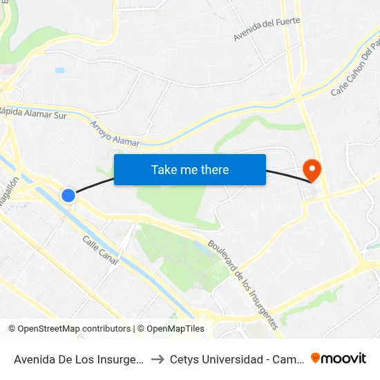 Avenida De Los Insurgentes, 603_1 to Cetys Universidad  - Campus Tijuana map