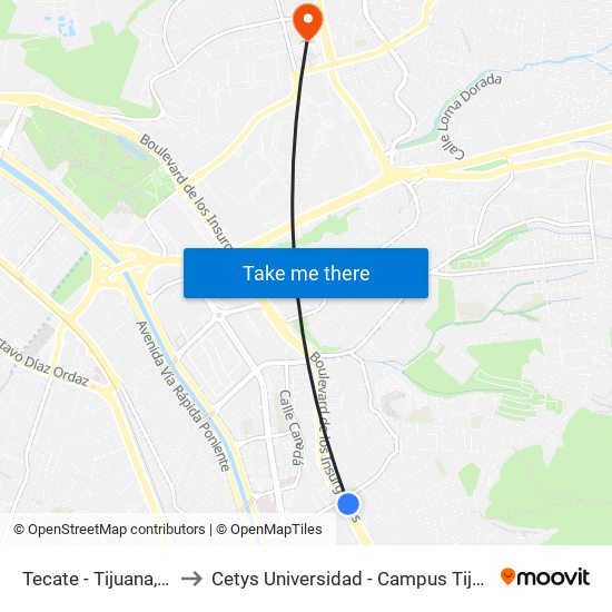 Tecate - Tijuana, 32 to Cetys Universidad  - Campus Tijuana map