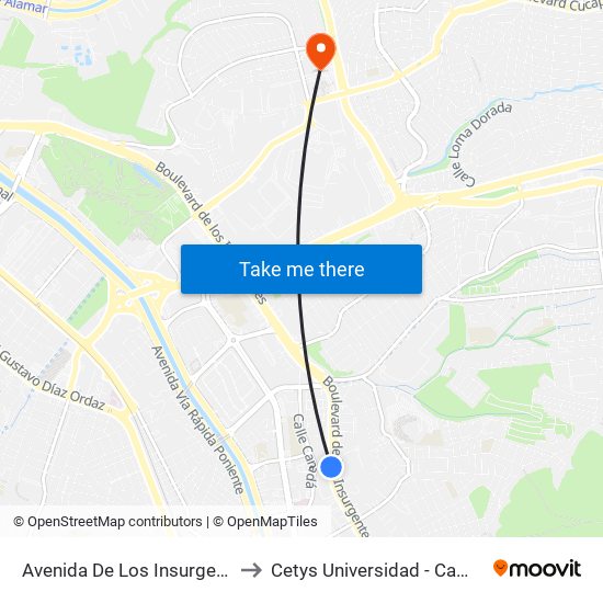 Avenida De Los Insurgentes, 19801 to Cetys Universidad  - Campus Tijuana map