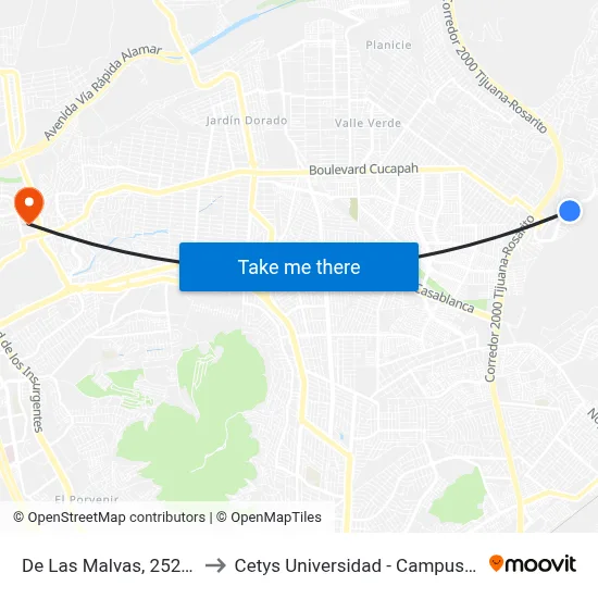 De Las Malvas, 25226_44 to Cetys Universidad  - Campus Tijuana map