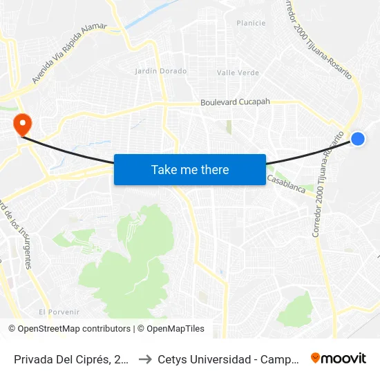 Privada Del Ciprés, 25176_31 to Cetys Universidad  - Campus Tijuana map