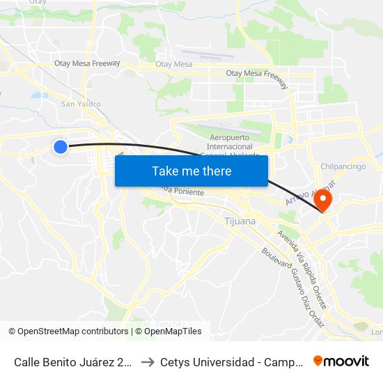 Calle Benito Juárez 2da, 6765 to Cetys Universidad  - Campus Tijuana map
