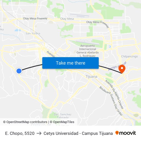 E. Chopo, 5520 to Cetys Universidad  - Campus Tijuana map