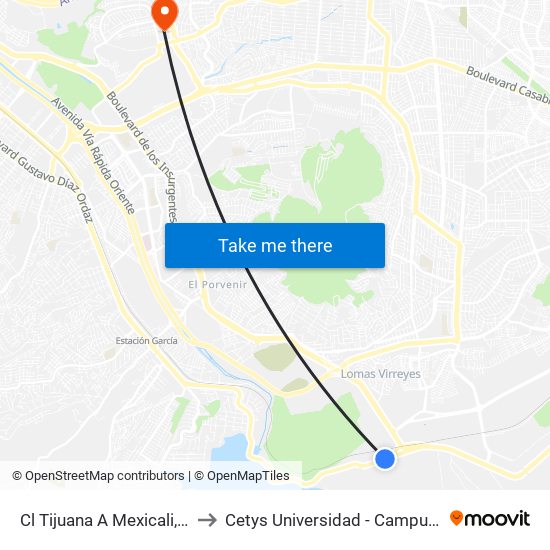 Cl Tijuana A Mexicali, 20075 to Cetys Universidad  - Campus Tijuana map
