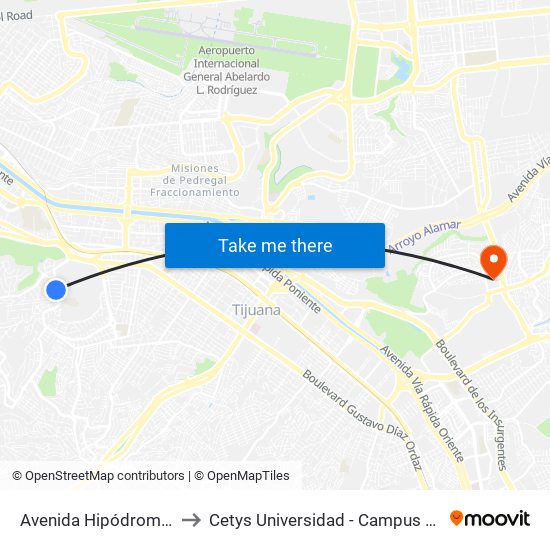 Avenida Hipódromo, 10 to Cetys Universidad  - Campus Tijuana map