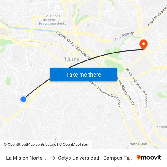 La Misión Norte, 20 to Cetys Universidad  - Campus Tijuana map