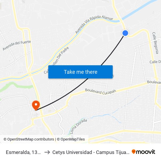 Esmeralda, 132a to Cetys Universidad  - Campus Tijuana map