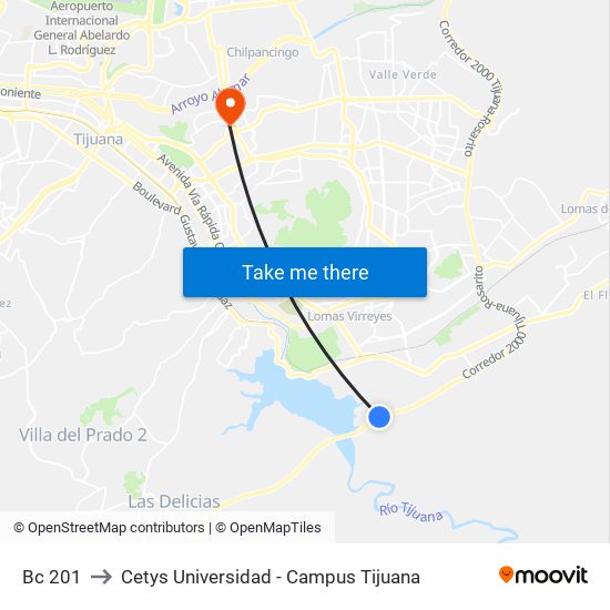 Bc 201 to Cetys Universidad  - Campus Tijuana map