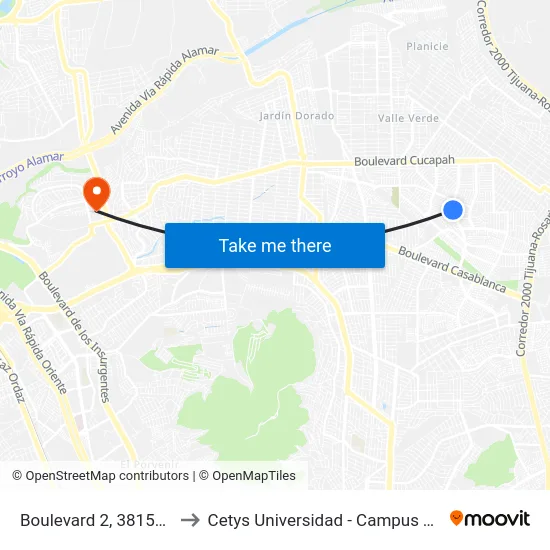 Boulevard 2, 3815_M54 to Cetys Universidad  - Campus Tijuana map