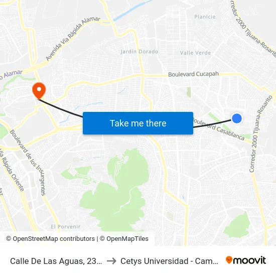 Calle De Las Aguas, 23619_D102 to Cetys Universidad  - Campus Tijuana map